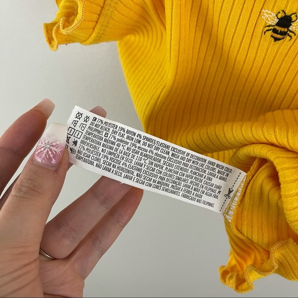 FOREVER 21 Yellow Embroidered Bee Kind Lettuce Hem Tube Top Cami Tank NEW - Picture 12 of 12